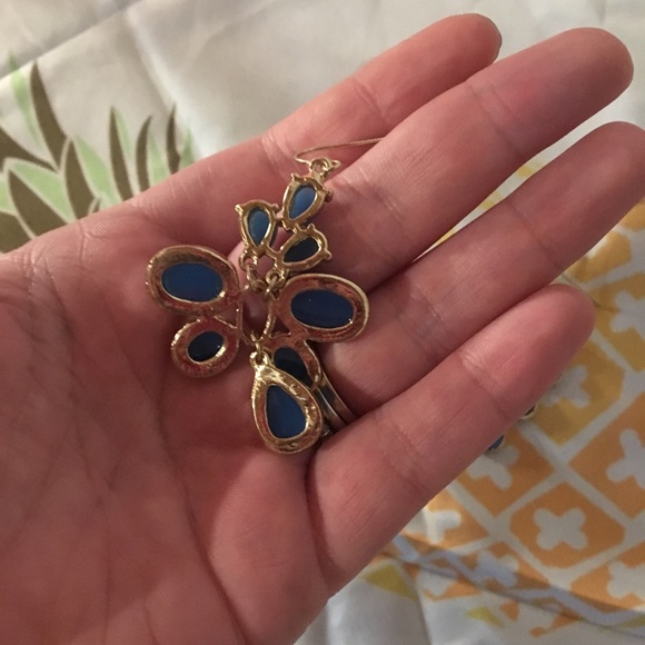 🍍Royal Blue Gold Trim Tear Drop Dangle Earrings - Picture 5 of 5